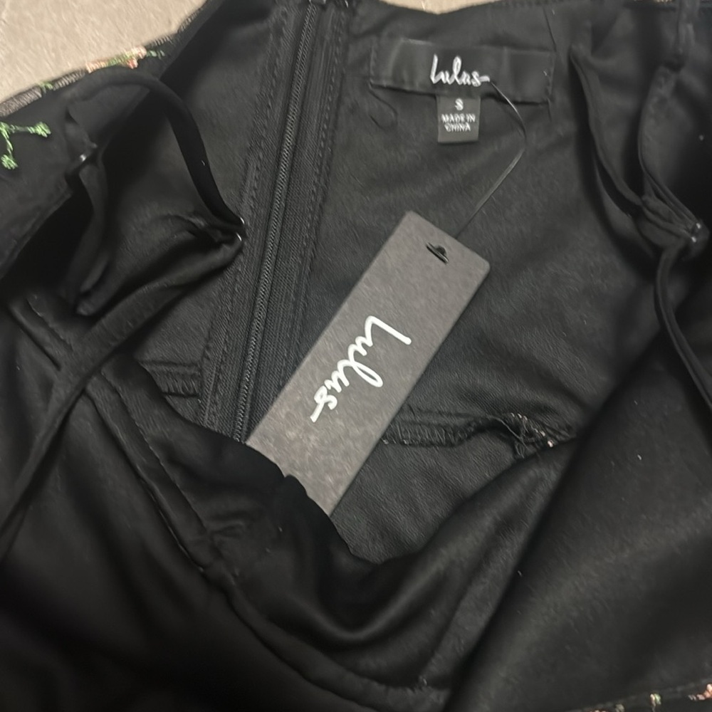Lulu's Floral Embroidered Black Dress, fully lined, new, small - Picture 11 of 14